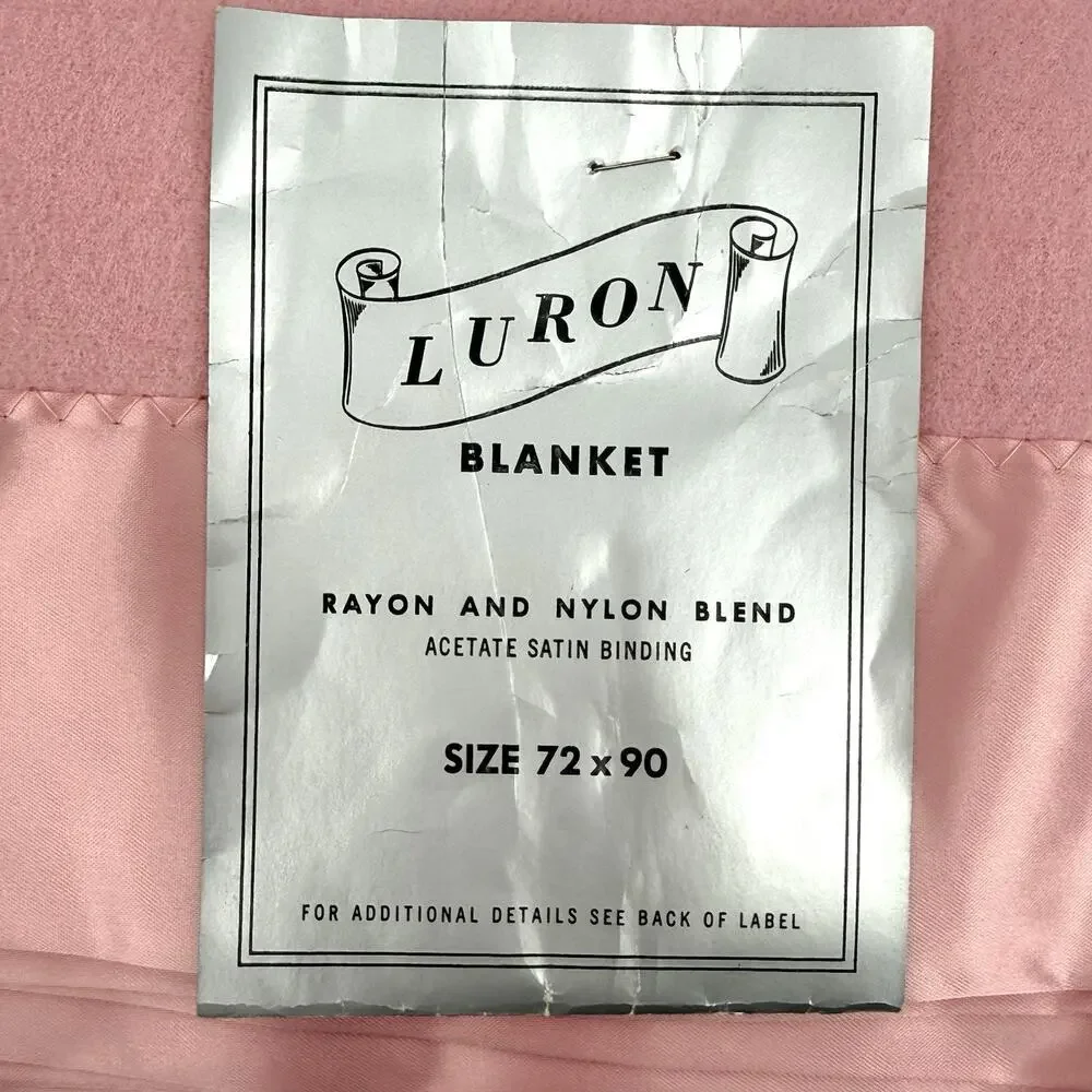 VTG Luron Pink Satin Trim Rayon/Nylon Blend Twin Miracle Blend Blanket 72”x90”